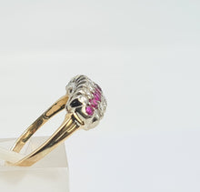 Load image into Gallery viewer, 8229: Vintage; 9ct Gold Vivid Rubies Sparkling Diamonds Dress/Stacker Ring- exquisite
