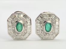 Load image into Gallery viewer, 8279: Vintage: Thrilling 18ct White Gold Art Deco Style Emeralds Diamonds EarringsA
