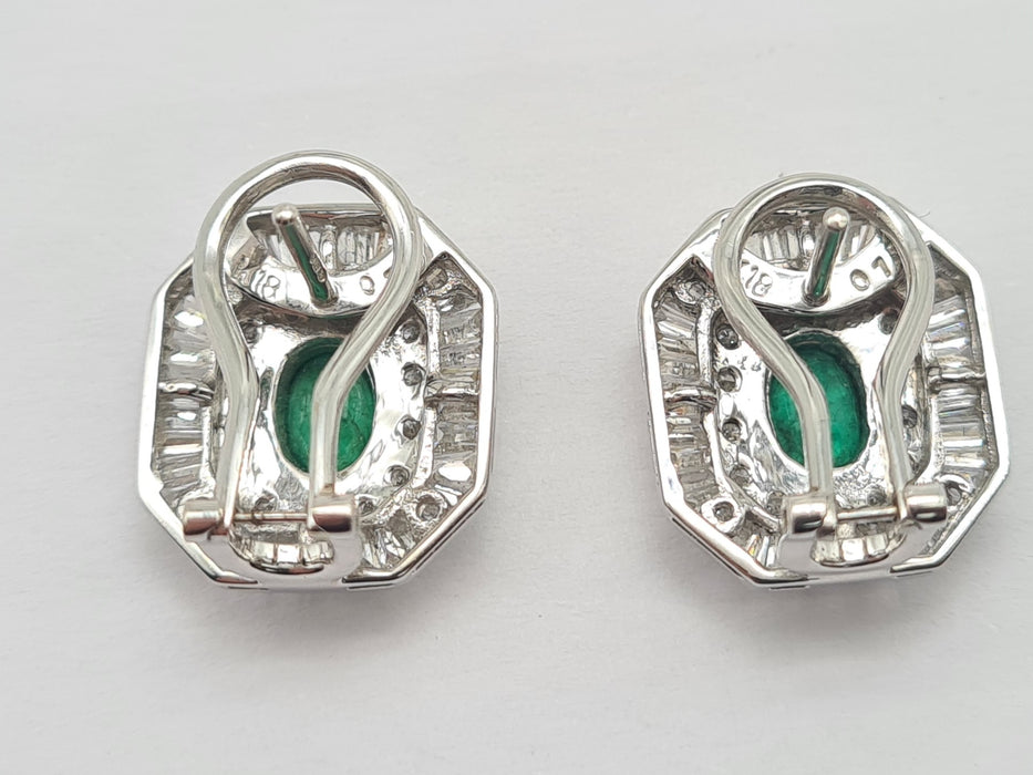 6097: Vintage: 18ct White Gold Art Deco Style Emeralds Diamonds Earrings- Thrilling