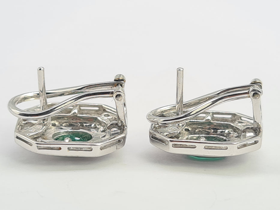 6097: Vintage: 18ct White Gold Art Deco Style Emeralds Diamonds Earrings- Thrilling