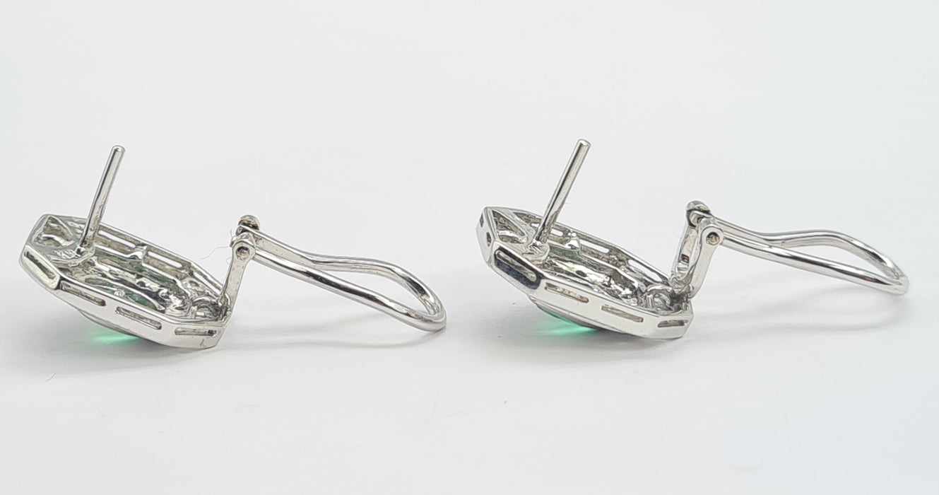 6097: Vintage: 18ct White Gold Art Deco Style Emeralds Diamonds Earrings- Thrilling