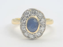 Load image into Gallery viewer, 9056: Vintage Old: 18ct Gold French Blue Sapphire Diamonds Cluster Ring
