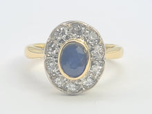 Load image into Gallery viewer, 9056: Vintage Old: 18ct Gold French Blue Sapphire Diamonds Cluster Ring
