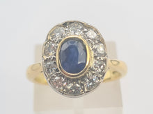 Load image into Gallery viewer, 9056: Vintage Old: 18ct Gold French Blue Sapphire Diamonds Cluster Ring
