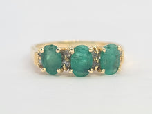 Load image into Gallery viewer, 8290:  Vintage: 14ct Gold Emerald Trilogy 8 Diamonds Dress Ring
