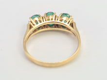 Load image into Gallery viewer, 8290:  Vintage: 14ct Gold Emerald Trilogy 8 Diamonds Dress Ring
