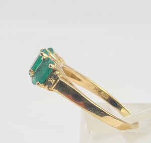 8290:  Vintage: 14ct Gold Emerald Trilogy 8 Diamonds Dress Ring