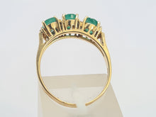 Load image into Gallery viewer, 8290:  Vintage: 14ct Gold Emerald Trilogy 8 Diamonds Dress Ring
