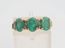 Load image into Gallery viewer, 8290:  Vintage: 14ct Gold Emerald Trilogy 8 Diamonds Dress Ring
