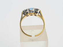 Load image into Gallery viewer, 8295: Vintage: 18ct Gold Blue Aquamarine Twin Diamonds Dress Ring- date mark 1973
