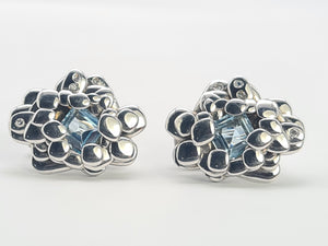 8301: Vintage:&nbsp; Heavy; 9ct White Gold Blue Topaz Diamonds "Naturalistic" Earrings