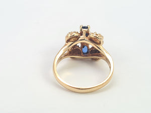 8311: Vintage: Ornate 9ct Gold Geometric Set Sapphires Ring- Date Mark 1975