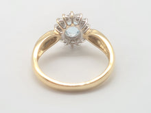 Load image into Gallery viewer, 8235: Vintage: 9ct Gold Blue Aquamarine 14 Diamonds Halo Dress Ring
