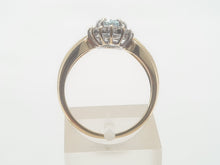 Load image into Gallery viewer, 8235: Vintage: 9ct Gold Blue Aquamarine 14 Diamonds Halo Dress Ring
