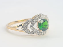 Load image into Gallery viewer, A8344: Vintage: Eye catching 9ct Gold Green Diopside 12 diamonds Halo Dress ring
