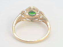 Load image into Gallery viewer, A8344: Vintage: Eye catching 9ct Gold Green Diopside 12 diamonds Halo Dress ring
