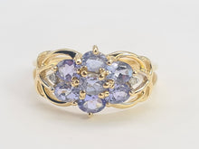 Load image into Gallery viewer, A8350: Vintage; 9ct Gold Blue Tanzanites Round Cut Diamonds Dress Ring- lovely, fresh combination
