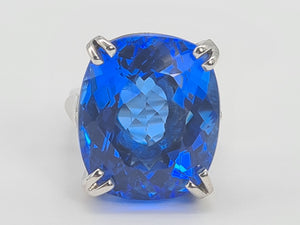 0001: Phenomenal Vintage: 9ct White Gold Cushion Cut Blue Quartz Statement Ring