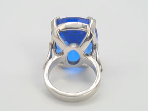 0001: Phenomenal Vintage: 9ct White Gold Cushion Cut Blue Quartz Statement Ring