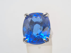 0001: Phenomenal Vintage: 9ct White Gold Cushion Cut Blue Quartz Statement Ring