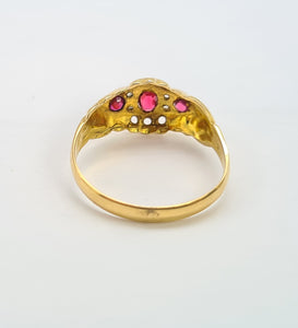 0020: Antique 18ct Gold Almandine Garnets Diamonds Ring- Date Mark 1915-