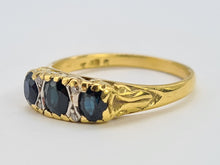 Load image into Gallery viewer, 0074: Vintage; 18ct Gold French Blue Sapphires Diamonds Dress Ring- Date mark 1974
