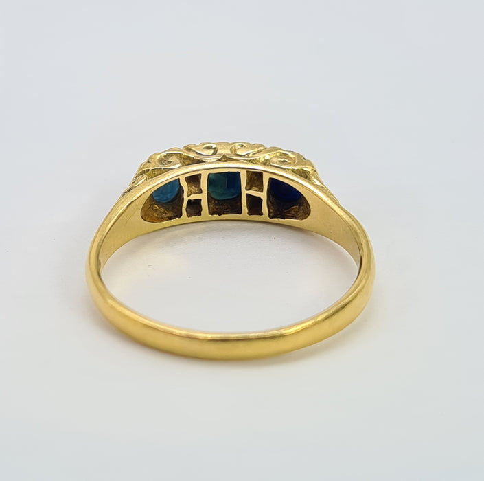 6288 Vintage; 18ct Gold French Blue Sapphires Diamonds Dress Ring- From 1974