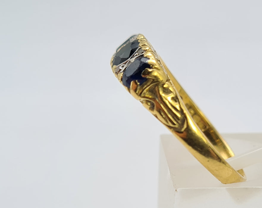 6288 Vintage; 18ct Gold French Blue Sapphires Diamonds Dress Ring- From 1974