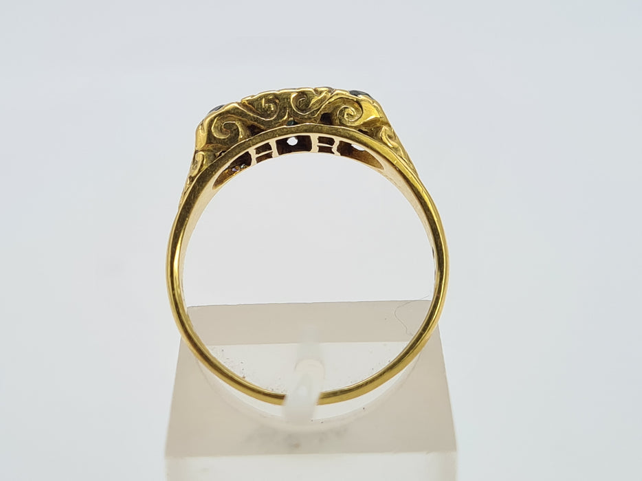6288 Vintage; 18ct Gold French Blue Sapphires Diamonds Dress Ring- From 1974