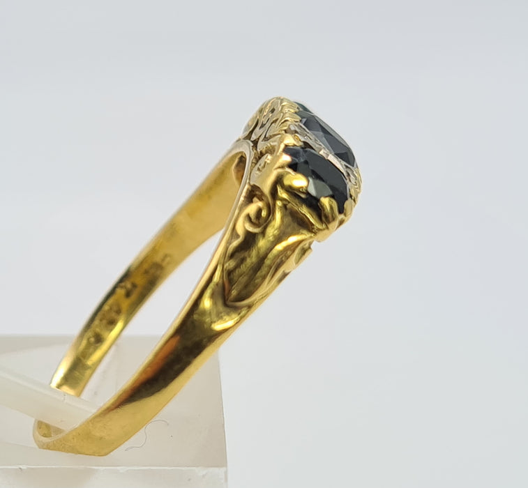 6288 Vintage; 18ct Gold French Blue Sapphires Diamonds Dress Ring- From 1974