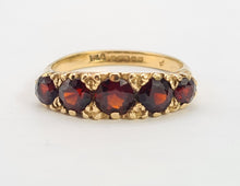 Load image into Gallery viewer, 0097: Vintage: 9ct Gold Garnets Five Stone Stacker/Dress Ring- Date Mark 1971
