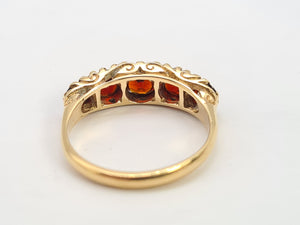 0097: Vintage: 9ct Gold Garnets Five Stone Stacker/Dress Ring- Date Mark 1971