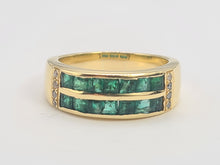 Load image into Gallery viewer, A5648: Vintage:18ct Gold Emeralds (1.25ct)  Diamonds Band- Old &amp; Heavy, Statement
