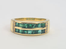 Load image into Gallery viewer, A5648: Vintage:18ct Gold Emeralds (1.25ct)  Diamonds Band- Old &amp; Heavy, Statement
