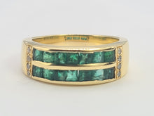 Load image into Gallery viewer, A5648: Vintage:18ct Gold Emeralds (1.25ct)  Diamonds Band- Old &amp; Heavy, Statement
