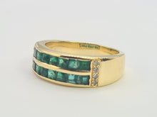 Load image into Gallery viewer, A5648: Vintage:18ct Gold Emeralds (1.25ct)  Diamonds Band- Old &amp; Heavy, Statement
