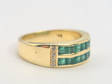 Load image into Gallery viewer, A5648: Vintage:18ct Gold Emeralds (1.25ct)  Diamonds Band- Old &amp; Heavy, Statement
