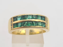 Load image into Gallery viewer, A5648: Vintage:18ct Gold Emeralds (1.25ct)  Diamonds Band- Old &amp; Heavy, Statement
