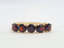 Load image into Gallery viewer, 8293: Vintage: 9ct Gold Vibrant Red Round Cut Garnets Stacker/ Dress Ring- lovely symmetry
