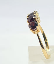 Load image into Gallery viewer, 8293: Vintage: 9ct Gold Vibrant Red Round Cut Garnets Stacker/ Dress Ring- lovely symmetry
