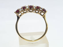 Load image into Gallery viewer, 8293: Vintage: 9ct Gold Vibrant Red Round Cut Garnets Stacker/ Dress Ring- lovely symmetry
