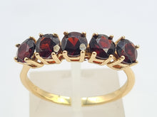 Load image into Gallery viewer, 8293: Vintage: 9ct Gold Vibrant Red Round Cut Garnets Stacker/ Dress Ring- lovely symmetry
