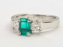 Load image into Gallery viewer, 8327: Vintage: Platinum Emerald Cut Emerald Princess Cut Diamonds Ring
