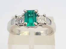 Load image into Gallery viewer, 8327: Vintage: Platinum Emerald Cut Emerald Princess Cut Diamonds Ring
