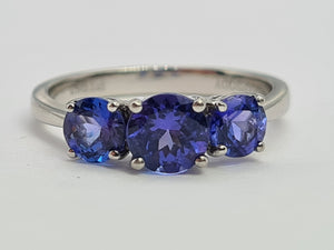 8330: Vintage: Platinum Violet Blue Tanzanites Diamonds Half-Eternity/Stacker Ring