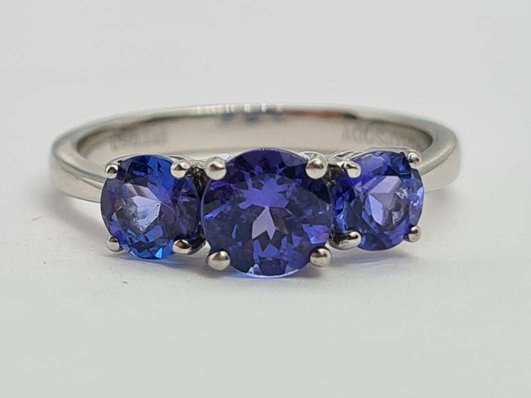 8330: Vintage: Platinum Violet Blue Tanzanites Diamonds Half-Eternity/Stacker Ring