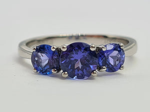 8330: Vintage: Platinum Violet Blue Tanzanites Diamonds Half-Eternity/Stacker Ring