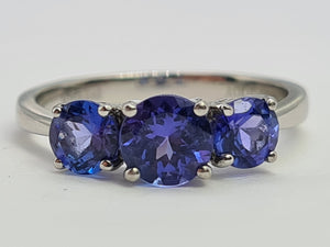 8330: Vintage: Platinum Violet Blue Tanzanites Diamonds Half-Eternity/Stacker Ring