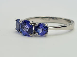 8330: Vintage: Platinum Violet Blue Tanzanites Diamonds Half-Eternity/Stacker Ring