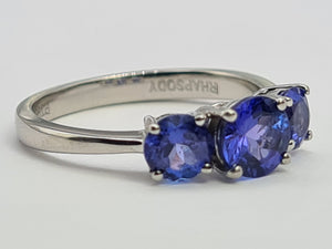 8330: Vintage: Platinum Violet Blue Tanzanites Diamonds Half-Eternity/Stacker Ring